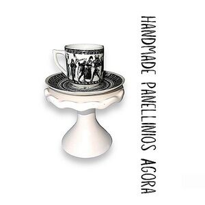 Vintage Panellinios Agora Handmade Greek Demitasse Tea Cup and Saucer EUC